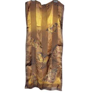 Vintage Luxury Fashion Silk Scarf Brown Striped Butterfly 56 x 26” Whimsy Fairy‎